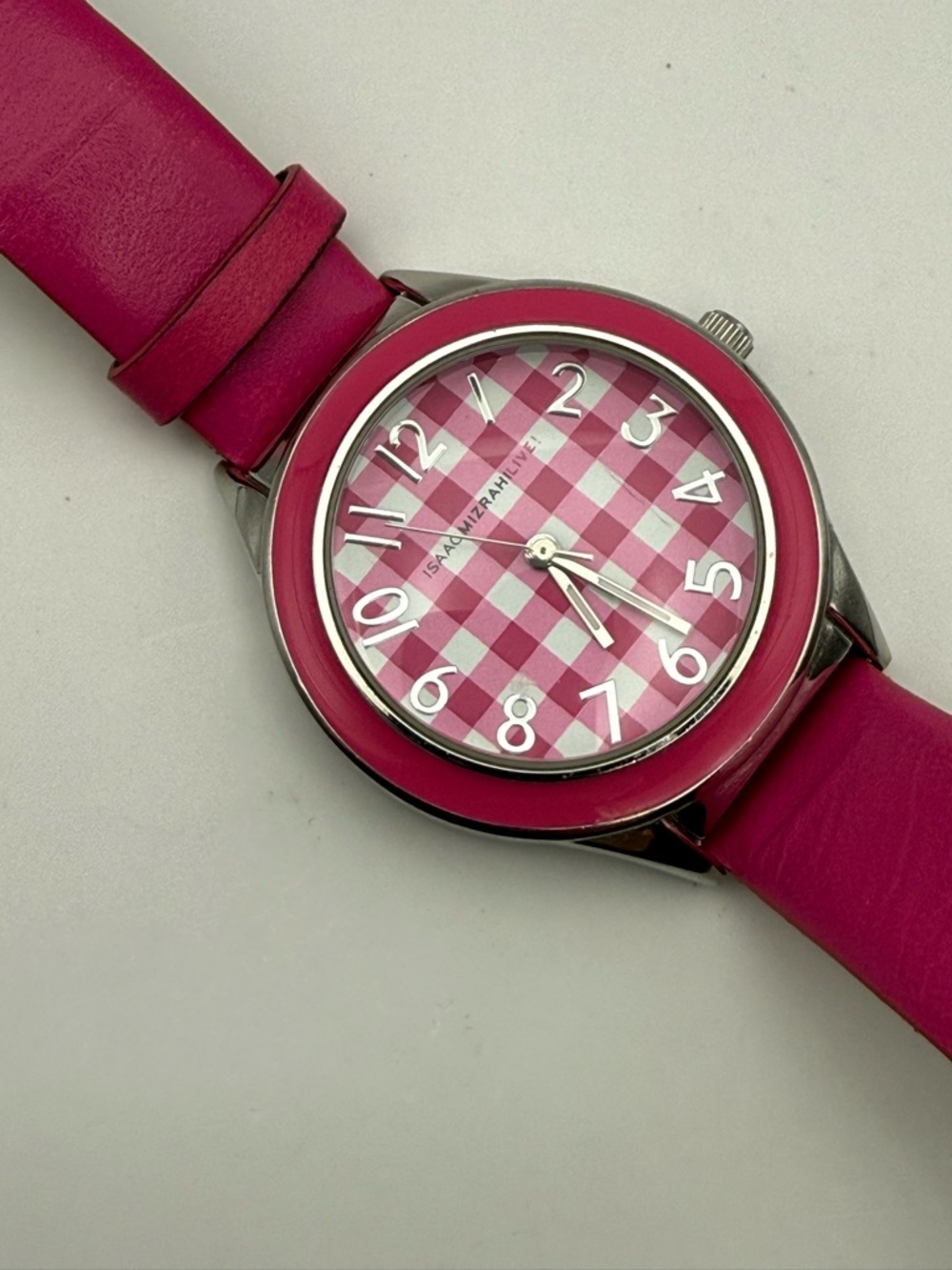 Isaac Mizrahi Live! Gingham Pink & White Checkered Dial (New Battery) Pink Band